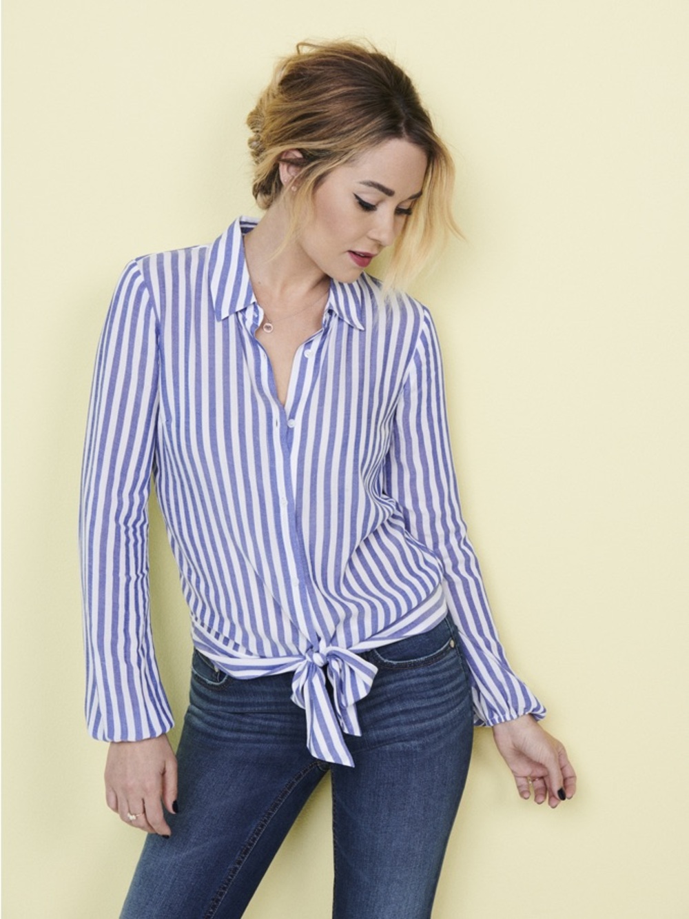 LC Lauren Conrad Knot-Hem Button-Down Striped Shirt